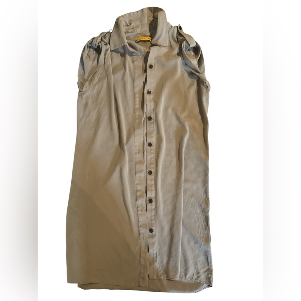 Alice + Olivia Gray Button-Up Sheer Silk Oversized Top